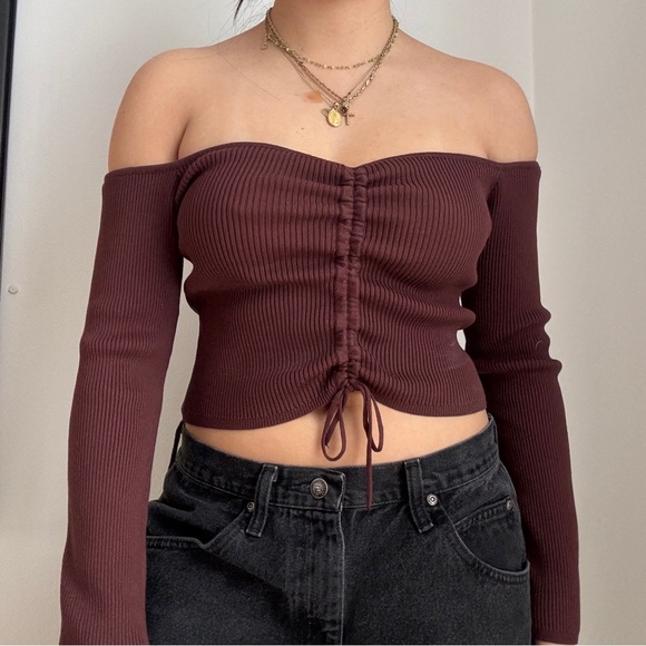 Zara Off‑Shoulder Ruched Ribbed Crop Top - - Picture 3 of 7